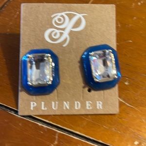 Blue and rhinestone square earrings
